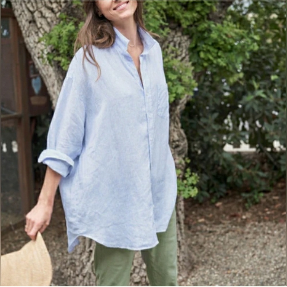 FRANK & EILEEN Mackenzie Exaggerated Button-Up Linen Shirt